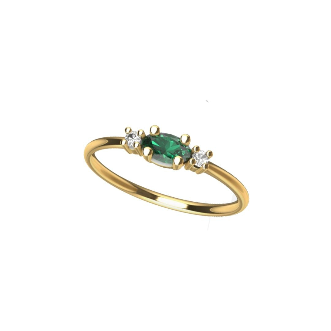 Anello Colors con Smeraldo orizzontale in Oro Giallo