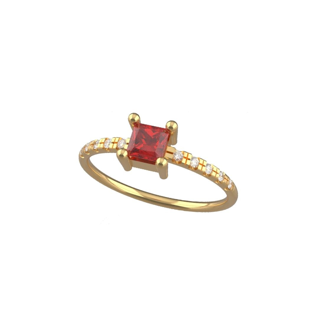 Anello Quadratino con Rubino in Oro Giallo