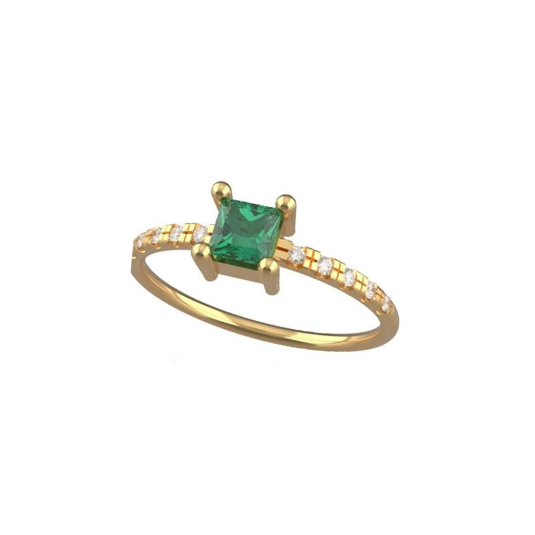 Anello Quadratino con Smeraldo in Oro Giallo