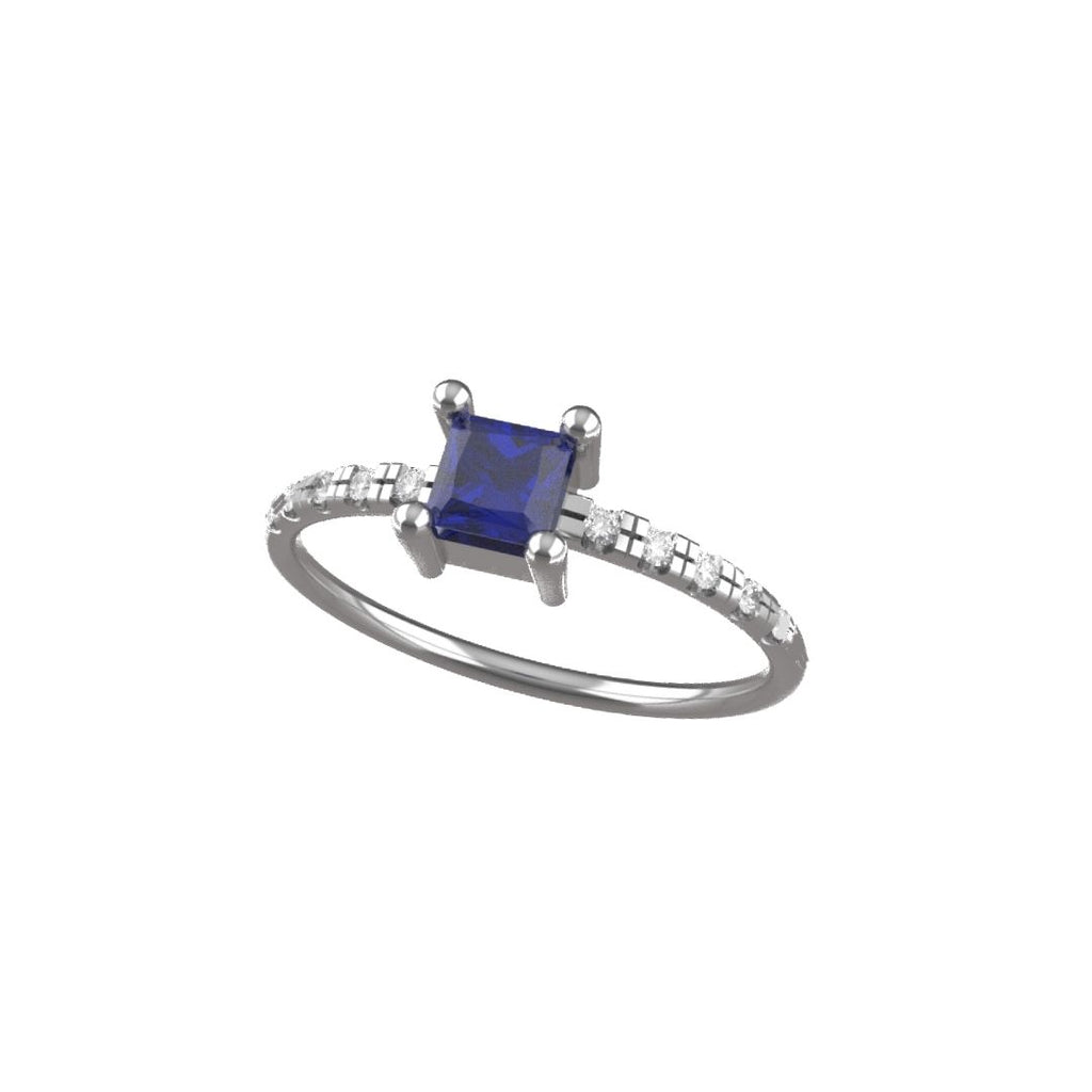 Anello Quadratino con Zaffiro in Oro Bianco