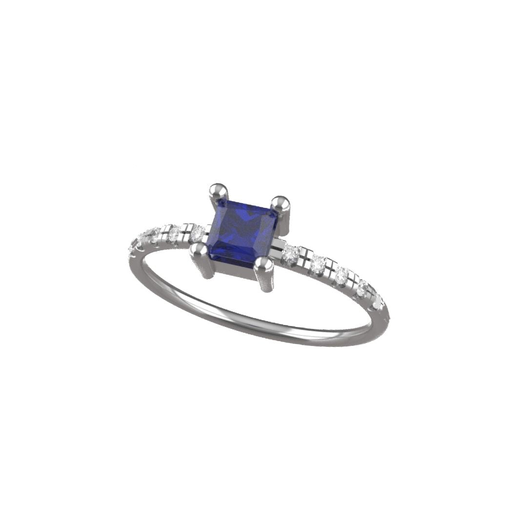 Anello Quadratino con Zaffiro in Oro Bianco