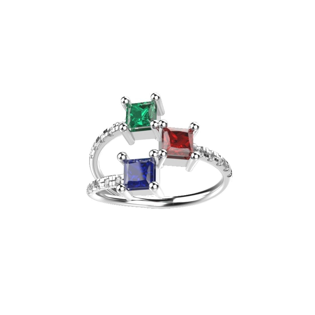 Anello Quadratino Triplo in Oro Bianco