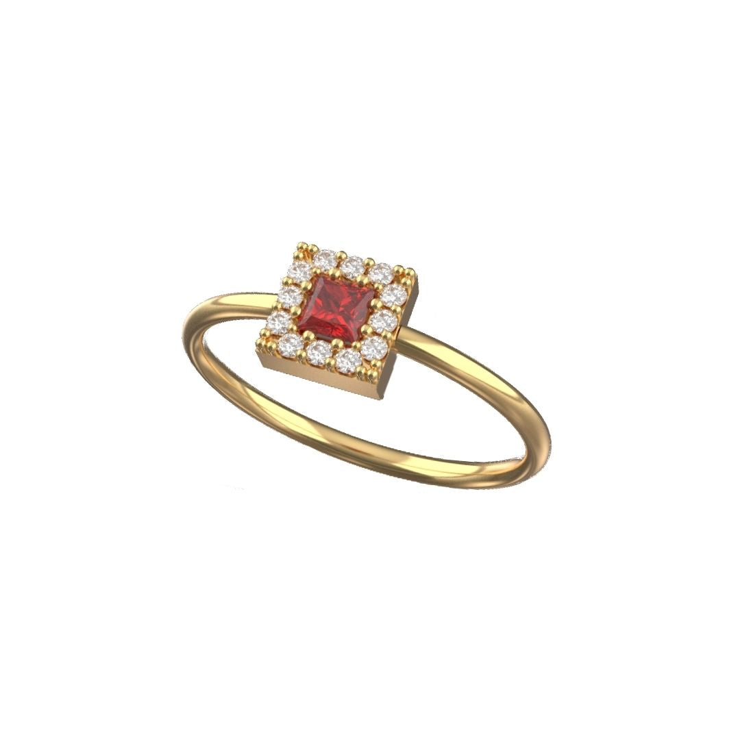 Anello Square con Rubino in Oro Giallo