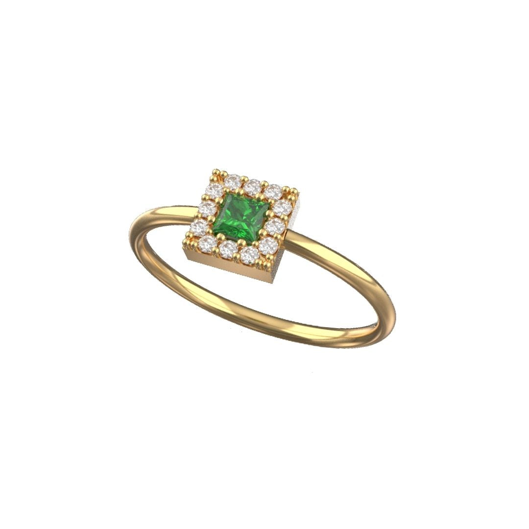 Anello Square con Smeraldo in Oro Giallo