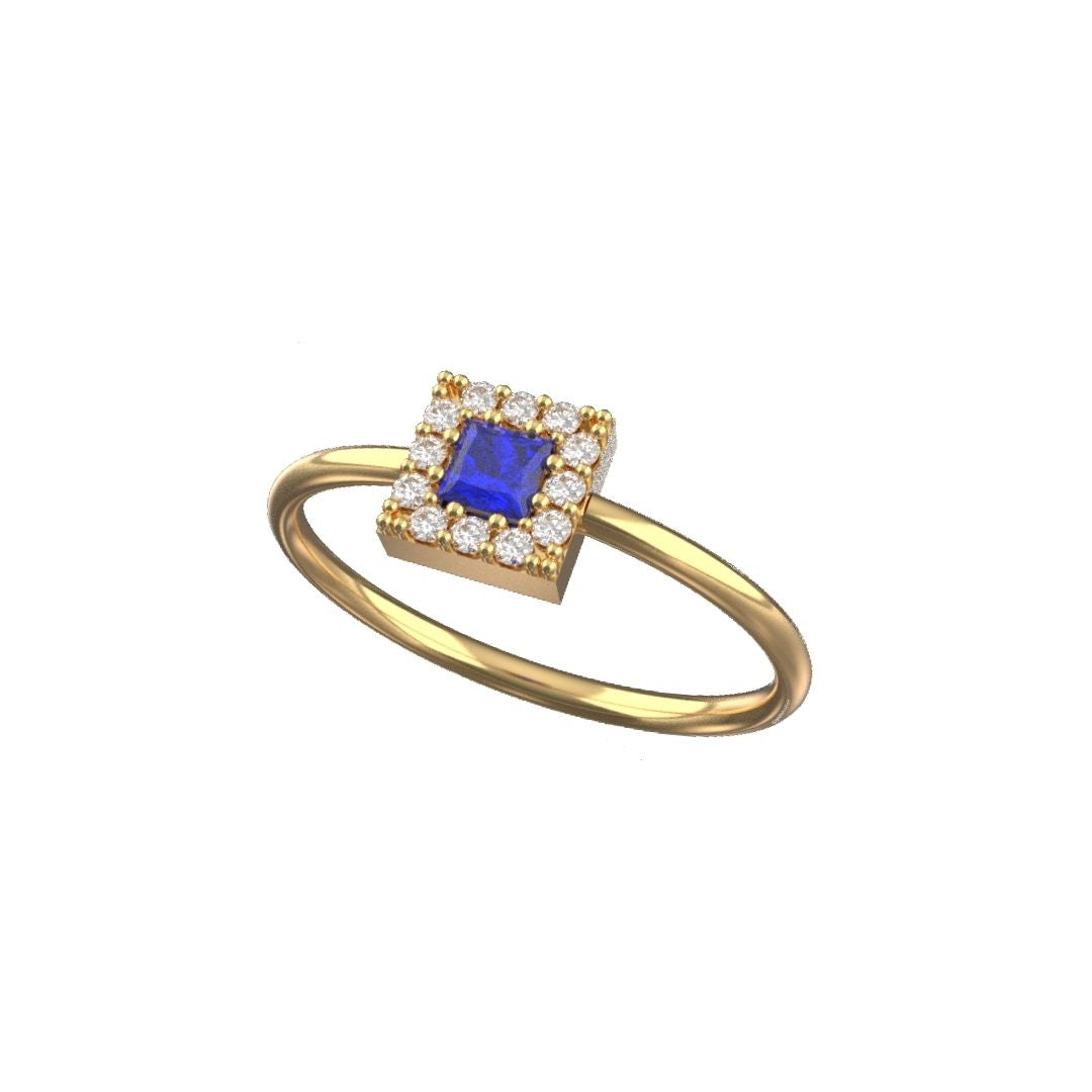 Anello Square con Zaffiro in Oro Giallo