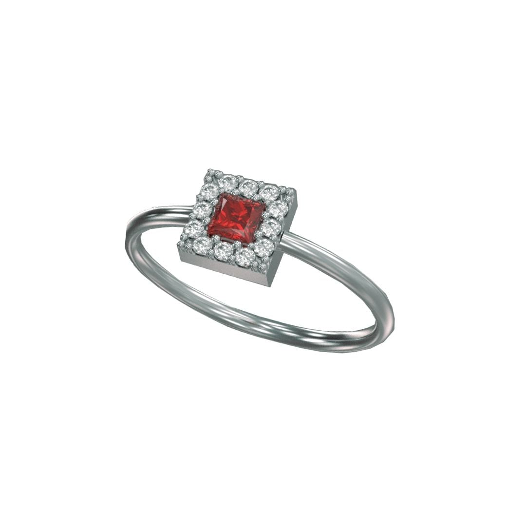 Anello Square con Rubino in Oro Bianco