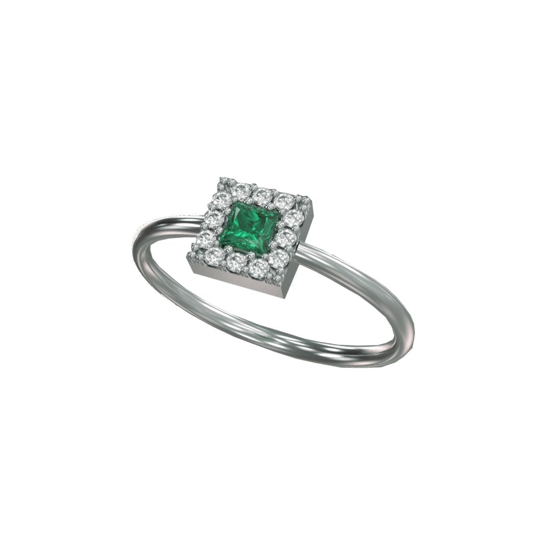 Anello Square con Smeraldo in Oro Bianco