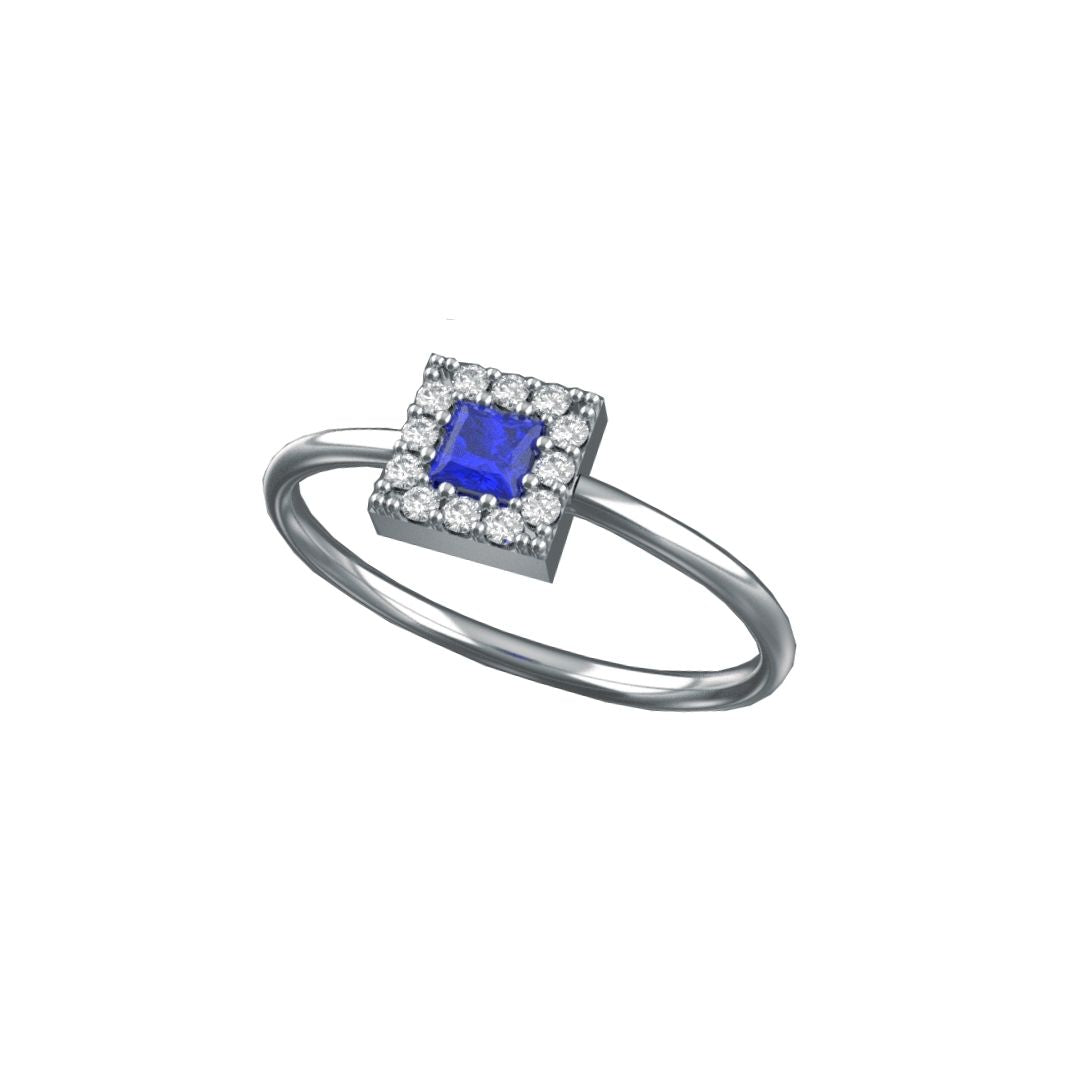 Anello Square con Zaffiro in Oro Bianco